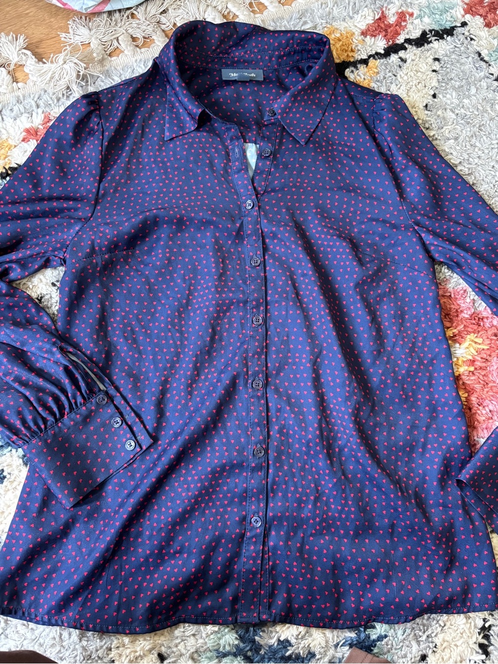 ModCloth heart print button down blouse womens small